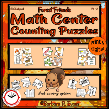 Preview of MATH CENTER Forest Theme Counting Subitizing Number Sense Puzzles