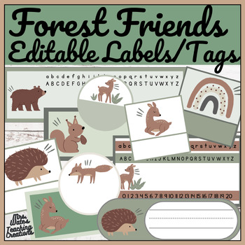 Preview of Back To School Forest Friends Editable Labels & Desk Tags for Students