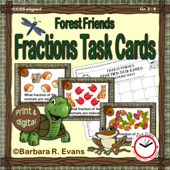 Preview of FRACTIONS TASK CARDS Forest Theme Math Center
