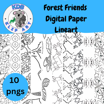 Preview of Forest Friends Lineart Digital Paper Seamless Pattern for Coloring Pages