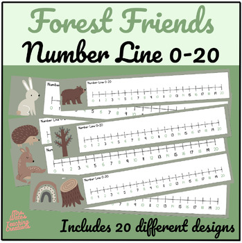 Preview of Forest Friends Themed Printable Number Lines 0 to 20 & Math Desk Tags