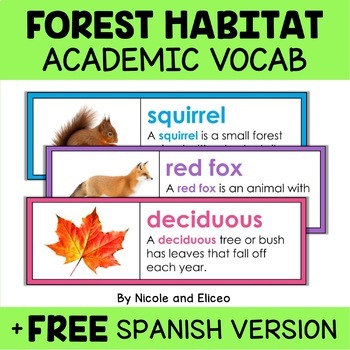 Preview of Forest Habitat Word Wall Vocabulary + FREE Spanish