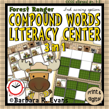 Preview of COMPOUND WORDS LITERACY CENTERS Forest Ranger Compound Words 3 in 1