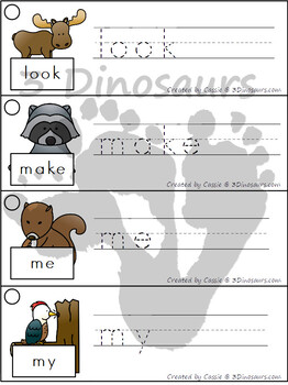 Forest Sight Words Preprimer Writing & Tracing Strips by 3 Dinosaurs