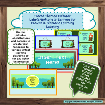 Preview of Forest Themed Editable Labels, Buttons, & Banners for Canvas, Schoology, etc.