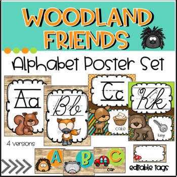Preview of Forest Woodland Animal Friends * Alphabet & Word Wall Posters in Print & Cursive