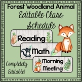 EDITABLE Forest Woodland Animal Theme Class Schedule Cards