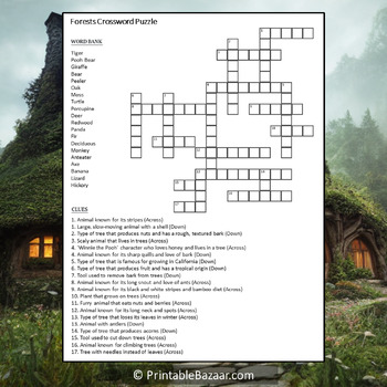 Forests Crossword Puzzle Worksheet Activity by Crossword Corner TPT