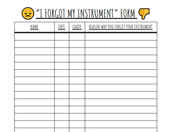 Preview of Forgotten Instrument Form for Students