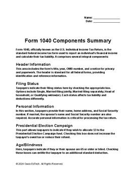 Preview of Form 1040 Components Summary Printable