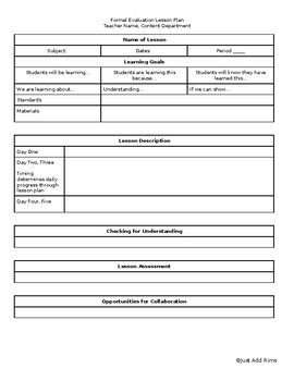 Formal Lesson Plan Template by Just Add Rims Teachers Pay Teachers