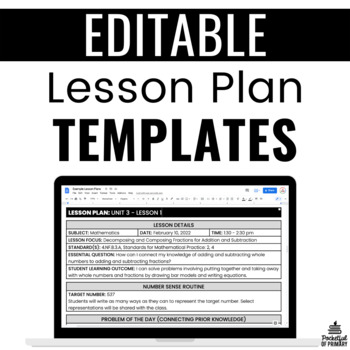 Preview of Formal Lesson Plan Templates | EDITABLE