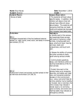 Preview of Formal Lesson Plan on the Senses - Taste