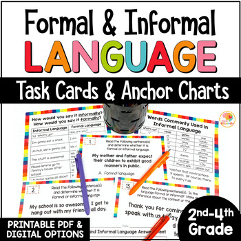 Preview of Formal and Informal Language Task Cards and Anchor Charts Activities