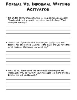 Formal vs. Informal writing style - a 1-day lesson for grades 6-10