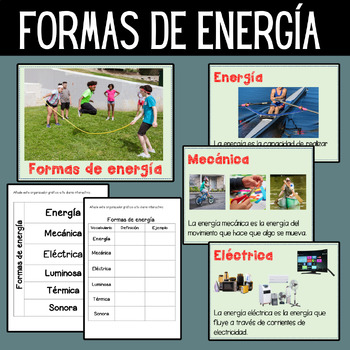 Preview of Formas de Energía Vocabulario Power Point y Organizadores Gráficos
