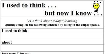 Preview of Formative Assessment - I Used to Think . . . But Now I Know . . .