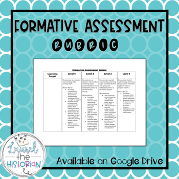 Preview of Formative Assessment Rubric Standards-based Learning [Editable]