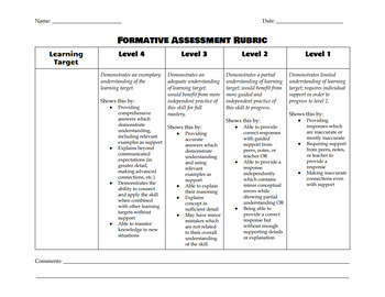 formative assessment rubrics