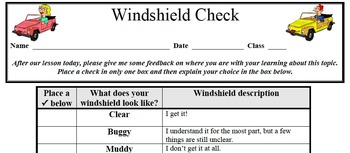 Preview of Formative Assessment - Windshield Check