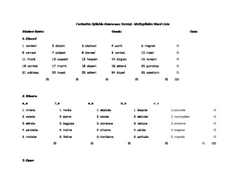 Preview of Formative Multisyllabic Assessment > Progress Monitoring, Skill Check, Word List