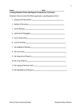Preview of Forming Possessive Plural and Singular Nouns Review Worksheet