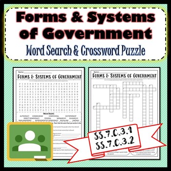 Forms Of Government Crossword Worksheets Teaching Resources Tpt