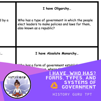 Preview of Forms and Systems: I Have, Who Has? Game {History Guru}
