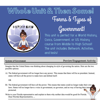 Preview of Forms & Systems of Government Unit Government/ Civics Class + Freebie