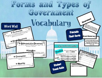 Preview of Forms and Types of Government Vocabulary and Flash Cards