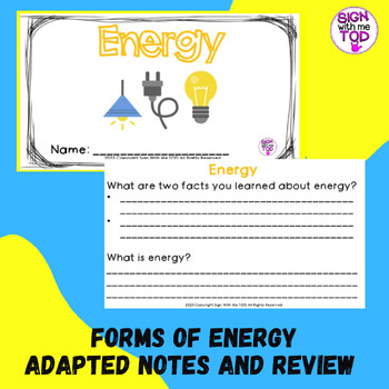 Preview of Forms of Energy Adapted Notes and Review