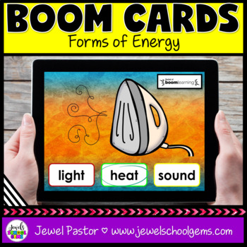 Preview of Forms of Energy Boom Cards™ Light Heat Sound Science Vocabulary Words Activity