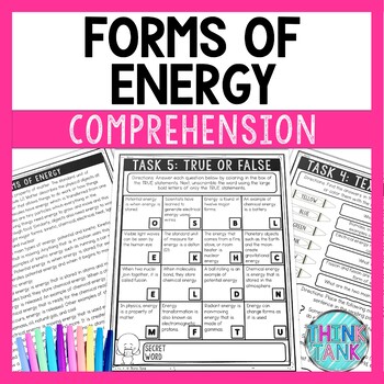 Forms Of Energy Comprehension Challenge - Close Reading - Energy Types