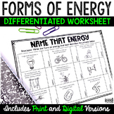Forms of Energy Differentiated Worksheet [Print & Digital 