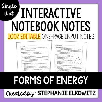Preview of Forms of Energy Editable Notes