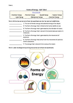 Preview of Forms of Energy - Exit Ticket | Printable Science Worksheets