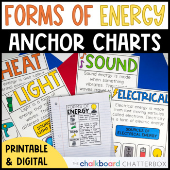 Preview of Forms of Energy | Heat, Light, and Sound Anchor Charts | First and Second