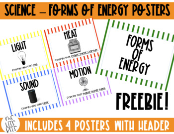 Preview of FREEBIE: Forms of Energy posters - Light, Sound, Heat, Motion