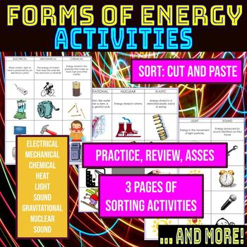 Preview of Forms of Energy Activities: Sort Cut & Paste- Definitions, Examples, Application