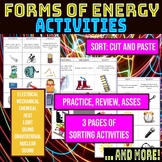 Forms of Energy Activities: Sort Cut & Paste- Definitions,