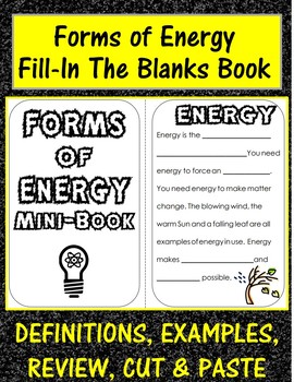 Preview of Forms of Energy Mini Book: definitions, examples, review, cut & paste