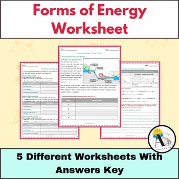 Preview of Forms of Energy Printable Worksheets: Kinetic Potential and Mechanical Energy
