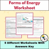Forms of Energy Printable Worksheets: Kinetic Potential an