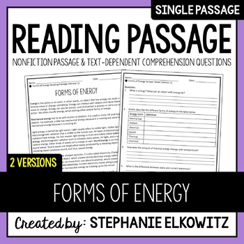 Preview of Forms of Energy Reading Passage | Printable & Digital