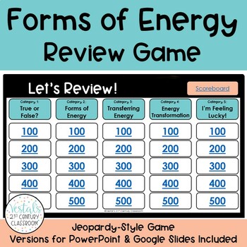 Preview of Forms of Energy Review Game - Jeopardy Style Game Show (Science SOL 5.2)