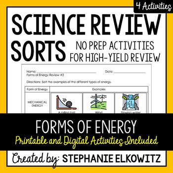 Preview of Forms of Energy Review Sort | Printable, Digital & Easel