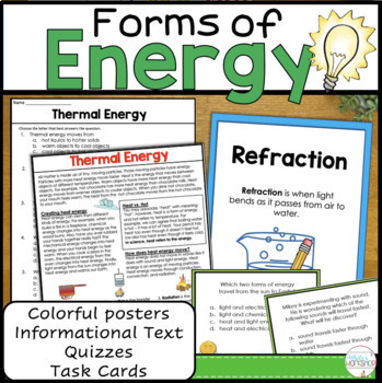 Preview of Forms of Energy Science Texts, Posters, Worksheets, Quizzes, and Task Cards