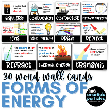Preview of Forms of Energy Science Vocabulary Word Wall Cards 3rd, 4th, 5th Grades