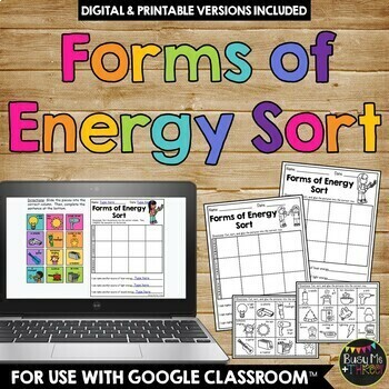 Preview of Forms of Energy Sort DIGITAL and PRINTABLE Heat Thermal Light Sound