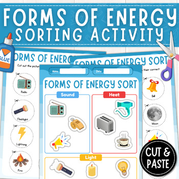 Preview of Forms of Energy Sorting Activity | Picture Sort | Heat, Light, & Sound